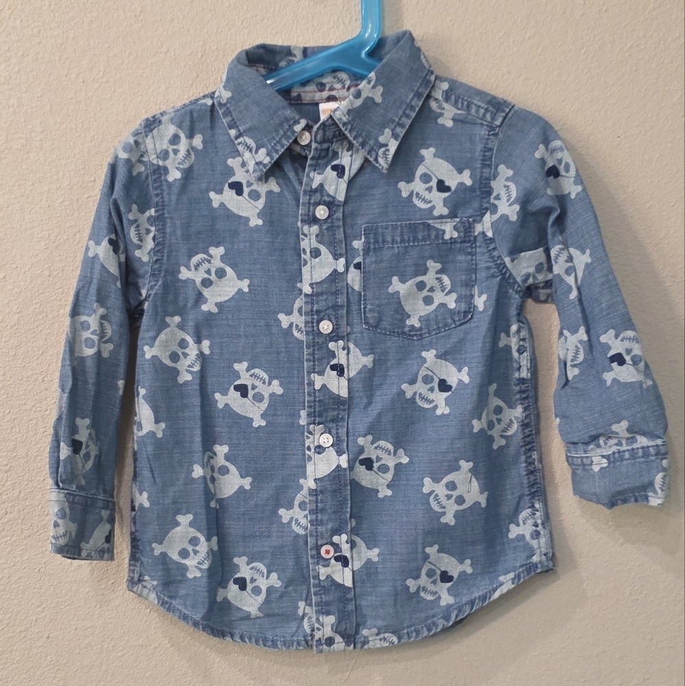 Toddler Boy Skull Button Down Shirt